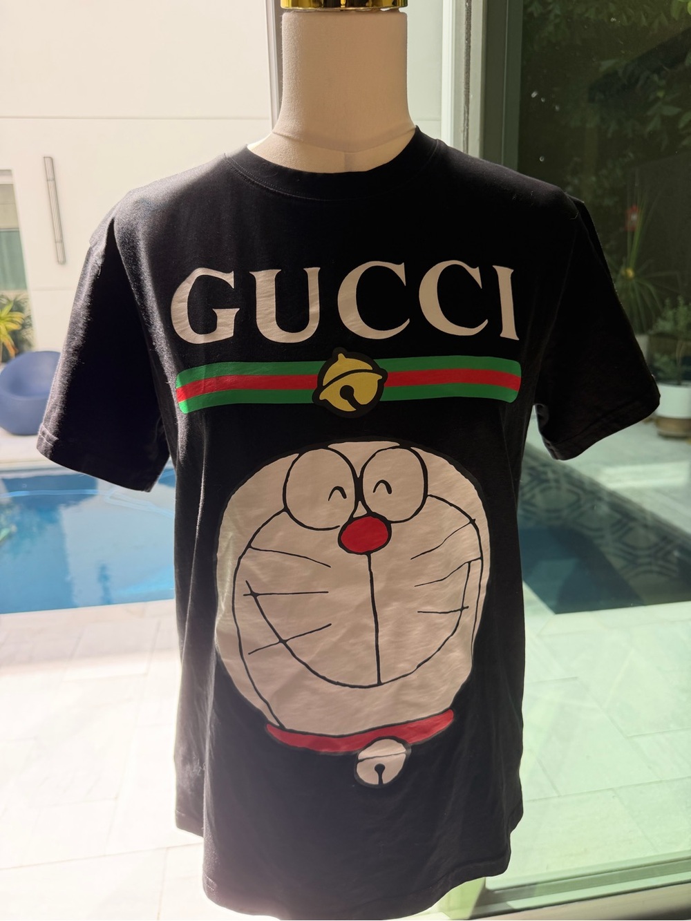 Gucci Rare Limited addition , Black Graphic Doraemon Stripe Logo Tee